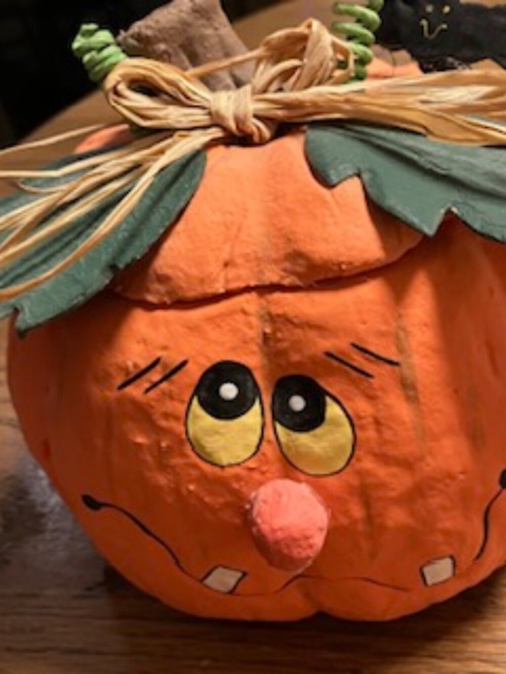 Vintage Paper Mache Halloween Pumpkin with Lid
